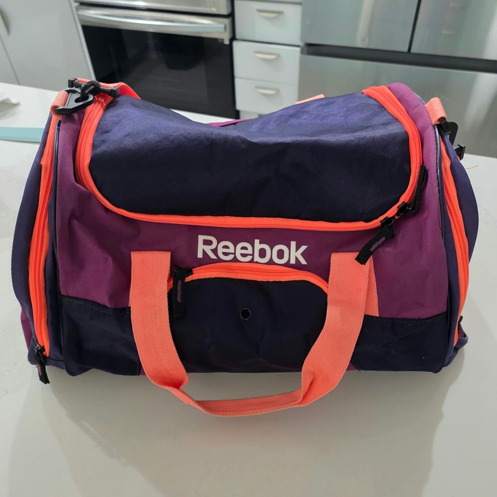 Reebok Duffel Bag Unisex Medium Purple Orange Gym Travel Sporty Colorblock Bag